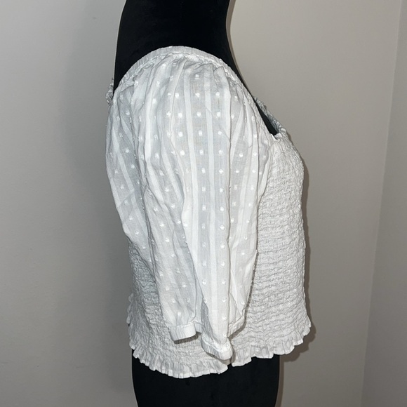 LOFT clipped smocked white square neck cotton top blouse Sz L - Picture 5 of 9